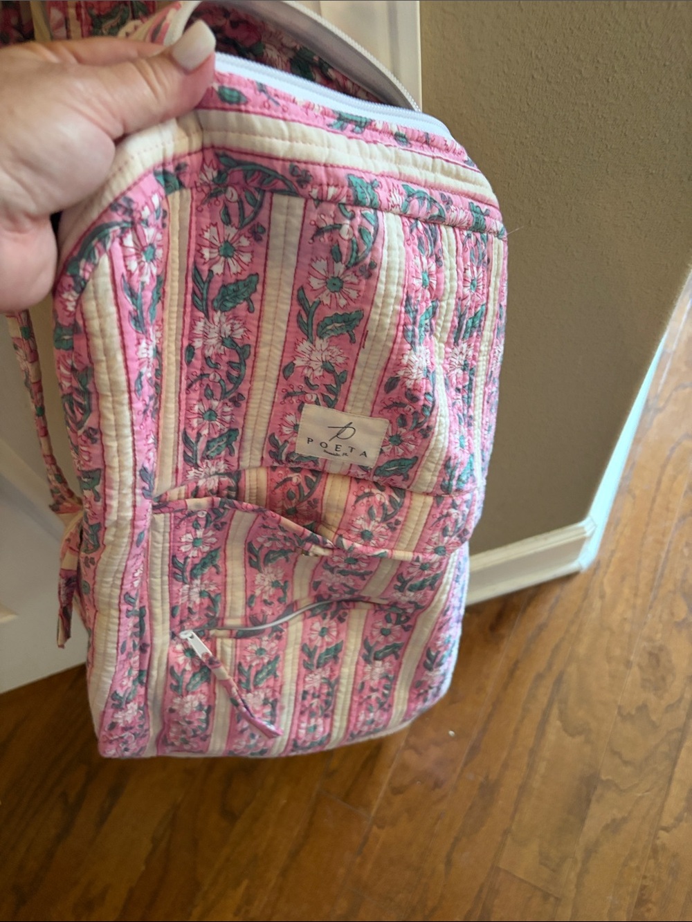 Pink Patterned Women's Backpack with Floral Print - Picture 2 of 5